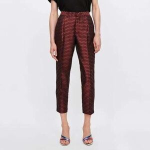 ZARA - Burgundy Jacquard Cropped Tailored Trousers